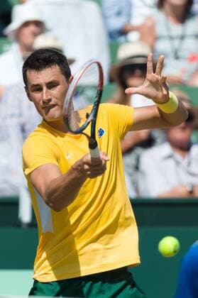 March 6, 2016: Bernard Tomic of Australia in action against John Isner of USA during the first reverse single match of the BNP Paribas Davis Cup World Group first round tie between Australia and USA at Kooyong tennis club in Melbourne, Australia. Tennis 2016: Davis Cup AUS v USA Day 3 - ZUMAc04_