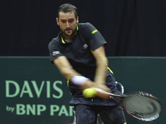 Croatian Marin Cilic pictured during the fourth game between Belgian David Goffin and Croatian Marin Cilic, on the third day of the Davis Cup first round World Group meeting between Belgium and Croatia, Sunday 06 March 2016, in Angleur, Liege. BENOITxDOPPAGNE  x04805785x