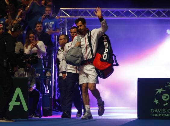 06.03.2016. Barclaycard Arena, Birmingham, England. Davis Cup Tennis World Group First Round. Great Britain versus Japan. Andy Murray and GB team captain Leon Smith enter the court for his match against Kei Nishikori. xAlanxMartinx  ActionPlus11715059