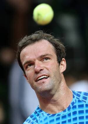 Tennis, Davis Cup, Russland - Schweden KAZAN, RUSSIA. MARCH 6, 2016. Russia s tennis player Teimuraz (Teymuraz) Gabashvili looks at the ball in Rubber 4 of the Davis Cup Group I Europe Africa Zone 1st Round tie against Sweden at Kazan Tennis Academy. Gabashvili won 6-4, 6-0. Russia won the tie 5-0. Yegor Aleyev TASS  TS018B2F