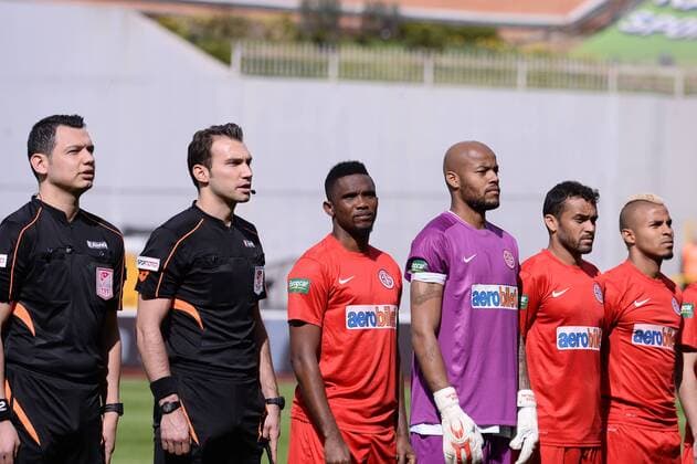 Turkey Spor Toto Superlig soccer match between Kasimpasa and Antalyaspor at Recep Tayyip Erdogan Stadium in Istanbul , March 06 , 2016. Final Score : Kasimpasa 2 - Antalyaspor 1 Pictured: Samuel Eto o , Goalkeeper Rais M Bolhi of Antalyaspor. 