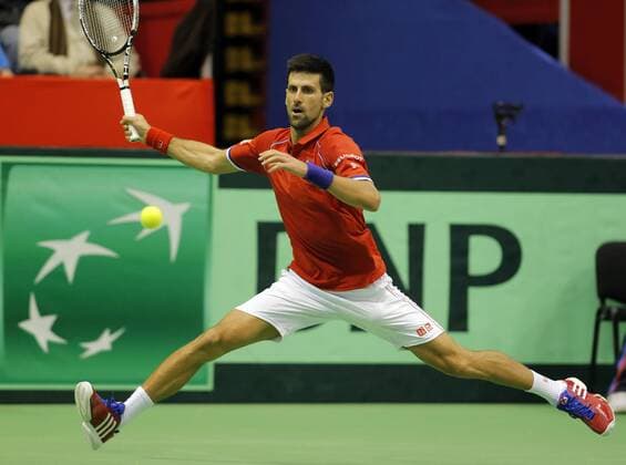 BELGRADE, March 6, 2016 -- Serbia s tennis player Novak Djokovic returns a shot to Kazakhstan s Mikhail Kukushkin during the Davis Cup World Group first round match between Serbia and Kazakhstan at Aleksandar Nikolic hall in Belgrade, on March 6, 2016. Djokovic won 3-2. ) (SP)SERBIA-BELGRADE-TENNIS-DAVIS CUP-SERBIA VS KAZAKHSTAN PredragxMilosavljevic 