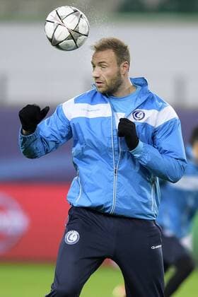 Gent s Laurent Depoitre pictured during a training of Belgian first league soccer team KAA Gent, Monday 07 March 2016 in Wolfsburg, Germany. Gent is preparing for the return leg of the 1 8 finals of the UEFA Champions League competition against German club VfL Wolfsburg Tomorrow. Wolfsburg won the first leg 2-3. YORICKxJANSENS  x04806720x