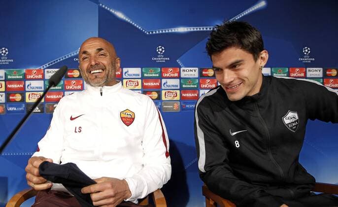 AS Rom press conference PK Pressekonferenz before Champions League match against Real Madrid at Bernabeu stadium. In this picture, Spalleti and Perotti. xANGELxRIVEROx 