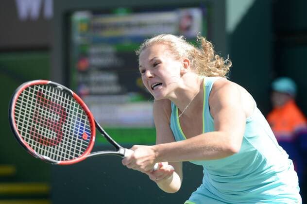 March 7, 2016 - Indian Wells, California, United States - KATERINA SINIAKOVA of the Czech Republic in action in her qualifying match at the BNP Paribas Open in Indian Wells California. Tennis 2016 - BNP Paribas Open - Day 1 - ZUMAl132