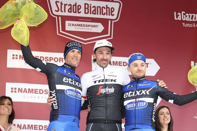 RADSPORT - Strade Bianche - 05.03.2016, Zdenek Stybar (CZE Etixx - Quick Step), Fabian Cancellara (SUI Trek - Segafredo), Gianluca Brambilla (ITA Etixx - Quick Step), -