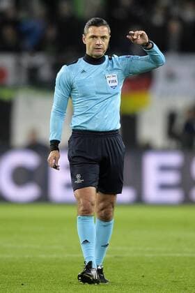 Referee Damir Skomina pictured during a soccer game between German team VfL Wolfsburg and Belgian club KAA Gent, the return game of the 1 8 final s of the UEFA Champions League competition, Tuesday 08 March 2016 in Wolfsburg, Germany. Wolfsburg won the first leg 2-3. YORICKxJANSENS  x04807175x