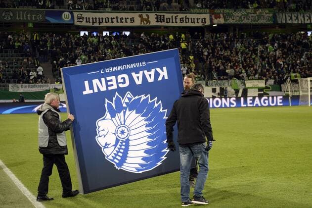 Illustration picture shows the KAA Gent logo before a soccer game between German team VfL Wolfsburg and Belgian club KAA Gent, the return game of the 1 8 final s of the UEFA Champions League competition, Tuesday 08 March 2016 in Wolfsburg, Germany. Wolfsburg won the first leg 2-3. YORICKxJANSENS  x04807238x