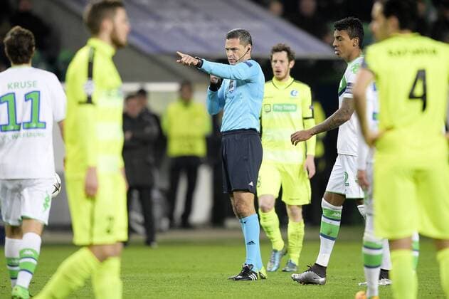 Referee Damir Skomina pictured during a soccer game between German team VfL Wolfsburg and Belgian club KAA Gent, the return game of the 1 8 final s of the UEFA Champions League competition, Tuesday 08 March 2016 in Wolfsburg, Germany. Wolfsburg won the first leg 2-3. YORICKxJANSENS  x04807327x