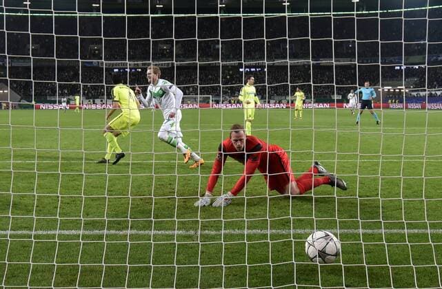 08.03.2016, Fussball, Saison 2015 2016, Champions League, Achtelfinale, VfL Wolfsburg - KAA Gent, Andre Schürrle, Andre Schuerrle (VfL Wolfsburg), 2. v.li., erzielt das tor zum 1:0
