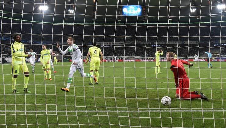 08.03.2016, Fussball, Saison 2015 2016, Champions League, Achtelfinale, VfL Wolfsburg - KAA Gent, Andre Schürrle, Andre Schuerrle (VfL Wolfsburg), 3. v.li., hat soeben das Tor zum 1:0 erzielt