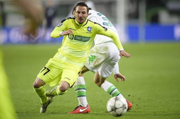 Gent s Danijel Milicevic pictured in action during a soccer game between German team VfL Wolfsburg and Belgian club KAA Gent, the return game of the 1 8 final s of the UEFA Champions League competition, Tuesday 08 March 2016 in Wolfsburg, Germany. Wolfsburg won the first leg 2-3. YORICKxJANSENS  x04807351x