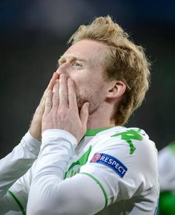 Bilder des Tages - Sport 8. Maerz 2016: Wolfsburg, Volkswagen Arena: Fussball UEFA Champions League: VfL Wolfsburg - KAA Gent: Wolfsburgs Andre Schuerrle jubelt ueber seinen Treffer zum 1:0.