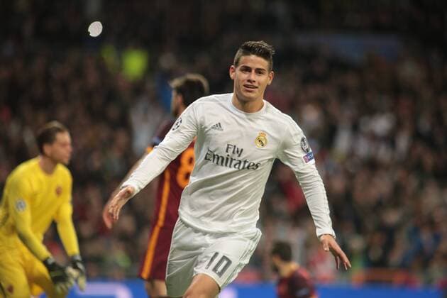 Madrid, Spain. 8th March 2016: James Rodriguez midfielder from Real Madrid CF, celebrating after scoring during the UEFA Champions League Round of 16, second leg against As Roma at the Santiago Bernabeu stadium. (Photo: Ivan Abanades Medina).  xIvanxAbanadesxMedinax xSoccerxSpainx xSpanishxCupx