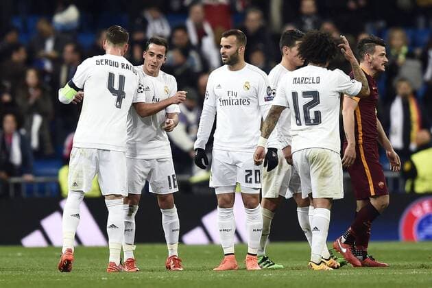 Fußball, Champions League, Real Madrid schlägt AS Rom 2:0 Fußball, Champions League 2015 2016, Real Madrid - AS Rom esultanza a fine gara Real Madrid 