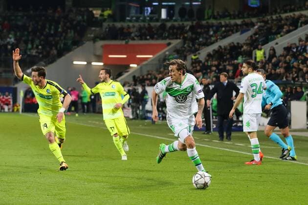 Max Kruse (VfL Wolfsburg) - Champions League Achtelfinale Saison 2015-2016 VfL Wolfsburg vs. KAA Gent in der Volkswagen Arena in Wolfsburg - Aktion,Deutschland, Fussball, Mann,Männer,08.03.2016
