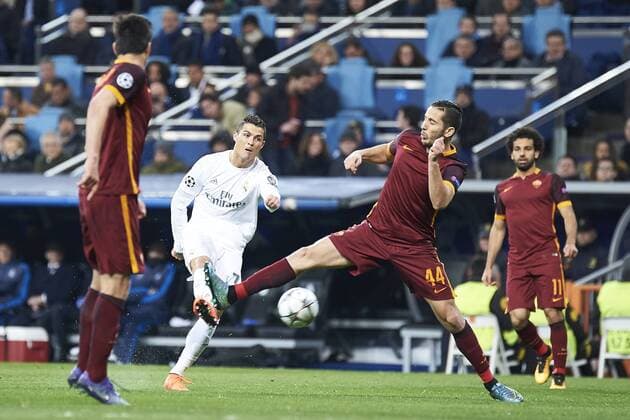 March 8, 2016 - Madrid, Spain - Cristiano Ronaldo (forward; Real Madrid), Konstantinos Manolas (defender; Associazione Sportiva Romao) in action during the UEFA Champions League, round of 8 match between Real Madrid and Associazione Sportiva Roma at Santiago Bernabeu on March 8, 2016 in Madrid Real Madrid vs Associazione Sportiva Roma UEFA Champions League  - ZUMAg15_