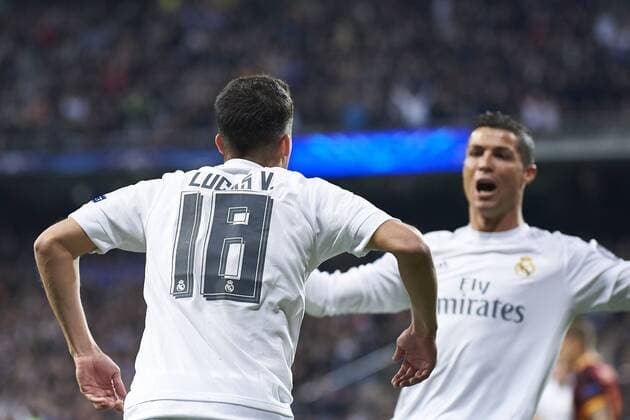 March 8, 2016 - Madrid, Spain - Cristiano Ronaldo (forward; Real Madrid), Lucas Vazquez (midfielder; Real Madrid) in action during the UEFA Champions League, round of 8 match between Real Madrid and Associazione Sportiva Roma at Santiago Bernabeu on March 8, 2016 in Madrid Real Madrid vs Associazione Sportiva Roma UEFA Champions League  - ZUMAg15_