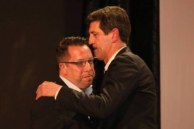 Jens Todt (Sportdirektor Karlsruher SC) mit DFB Trainer des Jahres Markus Kauczinski - DFB Trainergala 2016, Palais Frankfurt