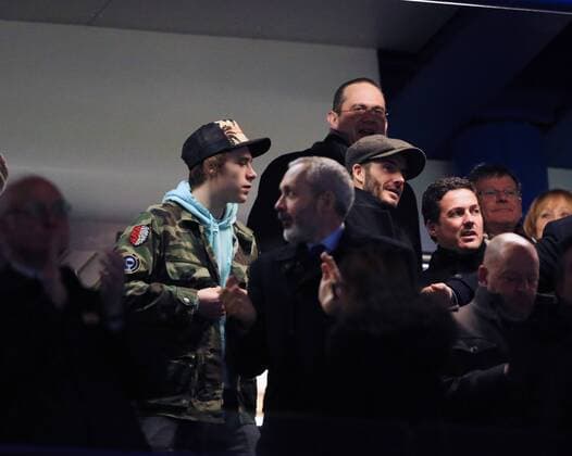 David and Brooklyn Beckham look on - UEFA Champions League - Chelsea vs Paris Saint Germain - Stamford Bridge - London - England - 9th March 2016 - Pic David Klein Sportimage EDITORIAL USE ONLY. No use with unauthorised audio, video, data, fixture lists, club league logos or live services. Online in-match use limited to 120 images, no video emulation. No use in betting, games or single club league player publications.