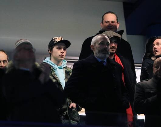 David and Brooklyn Beckham look on - UEFA Champions League - Chelsea vs Paris Saint Germain - Stamford Bridge - London - England - 9th March 2016 - Pic David Klein Sportimage EDITORIAL USE ONLY. No use with unauthorised audio, video, data, fixture lists, club league logos or live services. Online in-match use limited to 120 images, no video emulation. No use in betting, games or single club league player publications.