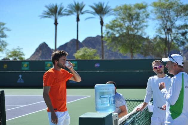 Gilles Simon (Fra) and his coach Jan de witt TENNIS : Tournoi d Indian Wells 2016 - 09 03 2016 TennisMagazinex 