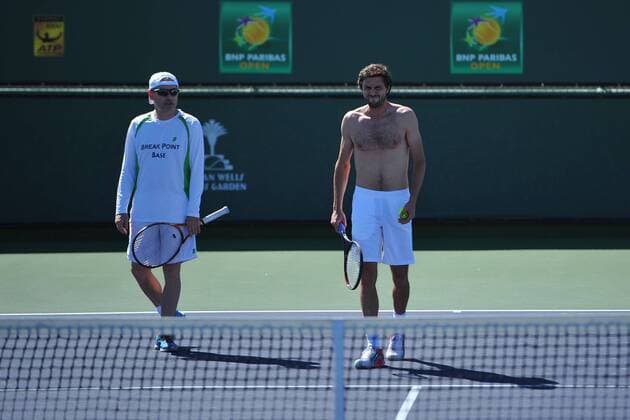 Gilles Simon (Fra) and his coach Jan de witt TENNIS : Tournoi d Indian Wells 2016 - 09 03 2016 TennisMagazinex 