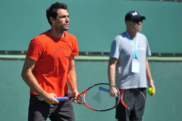 Tennis, ATP-Turnier in Indian Wells, Training Jeremy Chardy and his coach Magnus Tideman TENNIS : Tournoi d Indian Wells 2016 - 09 03 2016 TennisMagazinex 