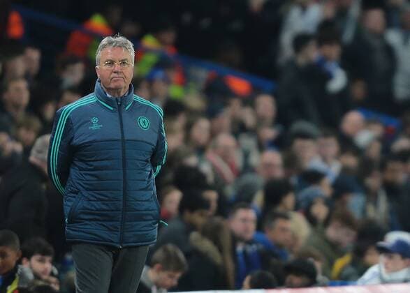09.03.2016. Stamford Bridge, London, England. Champions League. Chelsea versus Paris Saint Germain. Chelsea Manager Guus Hiddink looks dejected as his team trail 2-1 nearing full time xMarkxKertonx  ActionPlus11715995