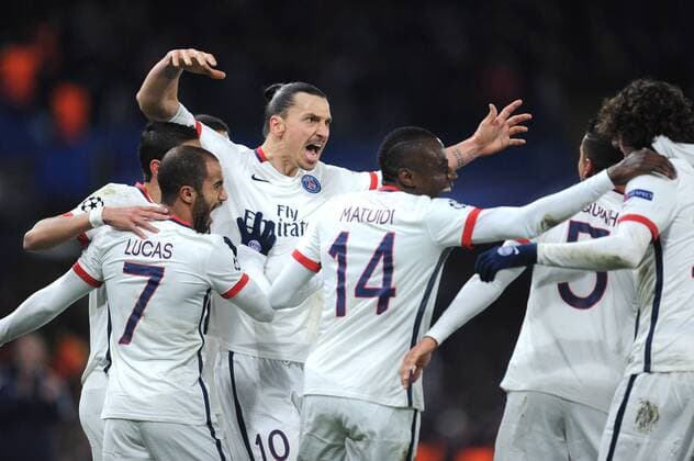 ZLATAN IBRAHIMOVIC (psg) - LUCAS MOURA (psg) - BLAISE MATUIDI (psg) - JOIE FOOTBALL : Chelsea FC London vs Paris St. Germain (PSG) - Champions League - 09 03 2016 FEPx 