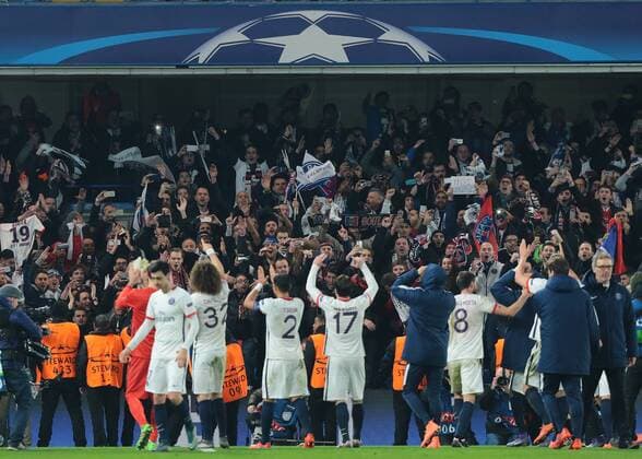 09.03.2016. Stamford Bridge, London, England. Champions League. Chelsea versus Paris Saint Germain. PSG players celebrate with their fans at full time xMarkxKertonx  ActionPlus11715999