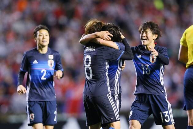 (L-R) Yukari Kinga, Aya Miyama, Mana Iwabuchi, Saori Ariyoshi (JPN), MARCH 9, 2016 - Football Soccer : AFC Women s Olympic Football Tournament Rio 2016 Asian Qualifier Final Round match between Japan 1-0 North Korea (Nordkorea) at Kincho Stadium, Osaka, Japan. Noxthirdxpartyxsales  (umqa034522)