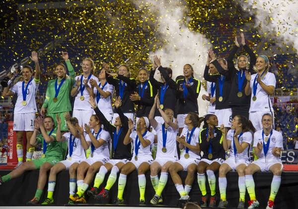 09 March 2016: The USA team celebrates after winning the SheBelieves Cup soccer match against Germany at the FAU Stadium in Boca Raton, Florida. (Photo by Doug Murray Icon Sportswire) SOCCER: MAR 09 Women s - SheBelieves Cup - USA v Germany Icon796160309005 EDITORIAL USE ONLY