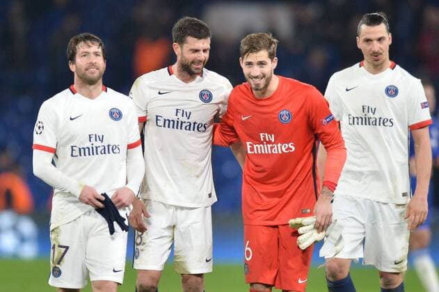 ZLATAN IBRAHIMOVIC (psg) - THIAGO MOTTA (psg) - KEVIN TRAPP (psg) - MAXWELL (psg) - JOIE FOOTBALL : Chelsea FC London vs Paris St Germain - Champions League - 09 03 2016 AnthonyBIBARD FEP Panoramic 