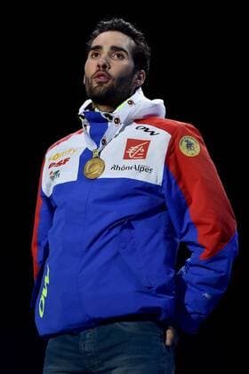 BIATHLON - IBU WC Oslo 2016 OSLO,NORWAY,10.MAR.16 - BIATHLON - IBU World Championships, 20km individual, men, award ceremony. Image shows Martin Fourcade (FRA). Keywords: medal. GEPAxpictures xFlorianxErtl