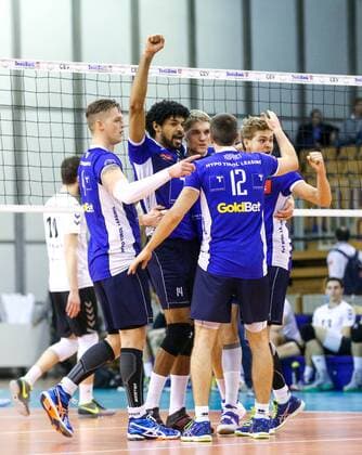 VOLLEYBALL - MEVZA, Kamnik vs Hypo Tirol LJUBLJANA,SLOVENIA,11.MAR.16 - VOLLEYBALL - MEVZA, Middle European Volleyball Zonal Association, men, semi final, Hypo Tirol VT vs Calcit Kamnik. Image shows the rejoicing of Hypo Tirol. GEPAxpictures xMaticxKlansek