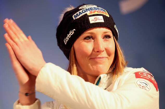 ALPINE SKIING - FIS WC Lenzerheide LENZERHEIDE,GERMANY,12.MAR.16 - ALPINE SKIING - FIS World Cup, Super G, ladies, award ceremony. Image shows the rejoicing of Cornelia Huetter (AUT). Picture shot with a Canon EOS-1D X Mark II sample. GEPAxpictures xChristianxWalgram