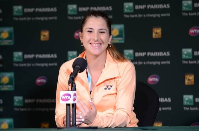 Tennis, WTA-Turnier in Indian Wells, Belinda Bencic Pressekonferenz March 12, 2016 - Indian Wells, California, United States - BELINDA BENCIC speaks to the media after winning her match vs. L. Davis at the BNP Paribas Open in Indian Wells California. Tennis 2016 - BNP Paribas Open - Day 6 - ZUMAl132