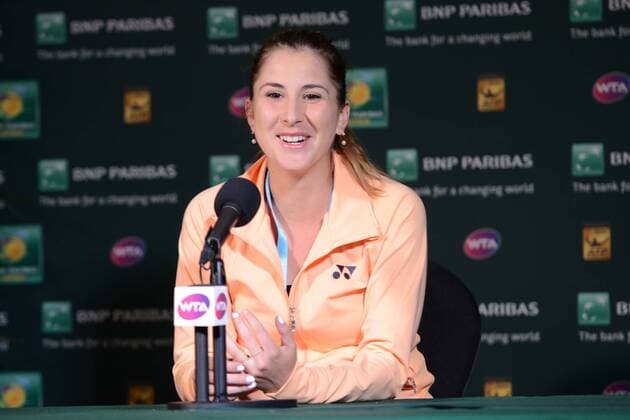 Tennis, WTA-Turnier in Indian Wells, Belinda Bencic Pressekonferenz March 12, 2016 - Indian Wells, California, United States - BELINDA BENCIC speaks to the media after winning her match vs. L. Davis at the BNP Paribas Open in Indian Wells California. Tennis 2016 - BNP Paribas Open - Day 6 - ZUMAl132
