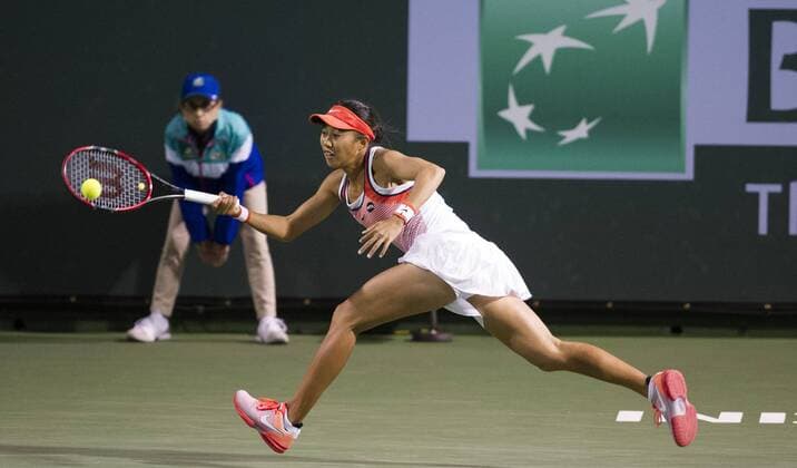 Zhang Shuai of China returns the ball during the second round of women s singles match against Caroline Wozniacki of Denmark on the BNP Paribas Open tennis at the Indian Wells Tennis Garden in Indian Wells, California, the United States on March 12, 2016. Zhang Shuai won 2-1. ) (SP)US-INDIAN WELLS-TENNIS-BNP PARIBAS OPEN-WOMEN S SINGLES YangxLei 