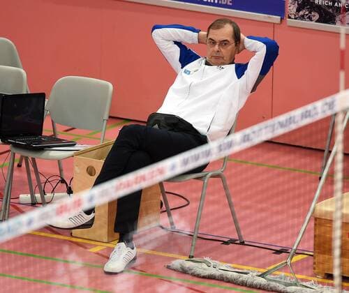 Volleyball 1. Bundesliga Saison 2015 2016 TV Rottenburg - VfB Friedrichshafen 12.03.2016 VfB-Trainer Stelian Moculescu (VfB Friedrichshafen) 