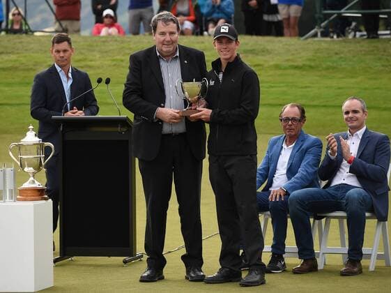 13.03.2016. Arrowtown, New Zealand. Amateur winner Daniel Hellier round 4 at The Hills during 2016 BMW ISPS Handa New Zealand Open. Sunday 13 March 2016. xAndrewxCornagax  ActionPlus11717587