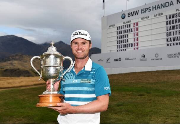 13.03.2016. Arrowtown, New Zealand. Australia s Matthew Griffin poses for a picture after winning the NZ Open at The Hills during 2016 BMW ISPS Handa New Zealand Open. Sunday 13 March 2016. xAndrewxCornagax  ActionPlus11717568