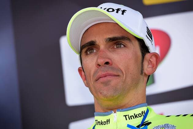 Spanish Alberto Contador of Tinkoff celebrates on the podium after the final stage of the 74th edition of Paris-Nice cycling race, 134 km from Nice to Nice, France, Sunday 13 March 2016. The race starts on the 6th and ends on the 13th of March. DAVIDxSTOCKMAN  x04810261x