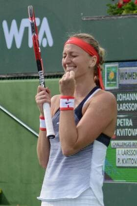 March 13, 2016 - Indian Wells, California, United States - PETRA KVITOVA celebrates winning her match vs. J. Larsson at the BNP Paribas Open in Indian Wells California. Tennis 2016 - BNP Paribas Open - Day 7 - ZUMAl132