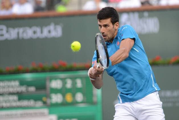 March 13, 2016 - Indian Wells, California, United States - NOVAK DJOKOVIC in action during his match vs. B. Fratangelo at the BNP Paribas Open in Indian Wells California. Tennis 2016 - BNP Paribas Open - Day 7 - ZUMAl132
