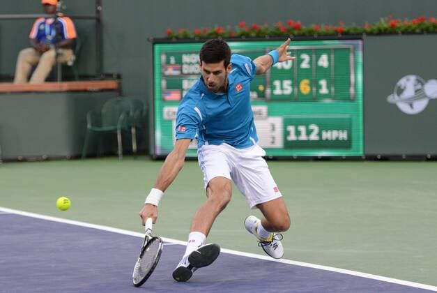 March 13, 2016 - Indian Wells, California, United States - NOVAK DJOKOVIC in action during his match vs. B. Fratangelo at the BNP Paribas Open in Indian Wells California. Tennis 2016 - BNP Paribas Open - Day 7 - ZUMAl132