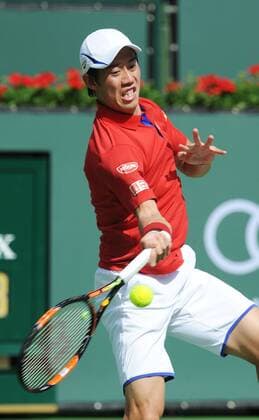 Nishikori advances to BNP Paribas Open 3rd round Kei Nishikori returns a shot to Mikhail Kukushkin of Kazakhstan during their second-round match at the BNP Paribas Open in Indian Wells, California on March 13, 2016. Nishikori won 6-3, 6-3. 