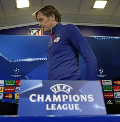 PSV Eindhoven press conference PK Pressekonferenz before Champions League match against Atletico. In this picture, Cocu. xFOTOxCHEMAxREYx 