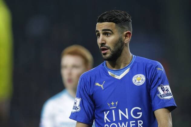 Riyad Mahrez of Leicester City during the Barclays Premier League match at The King Power Stadium. Photo credit should read: Malcolm Couzens Sportimage EDITORIAL USE ONLY. No use with unauthorised audio, video, data, fixture lists, club league logos or live services. Online in-match use limited to 120 images, no video emulation. No use in betting, games or single club league player publications.